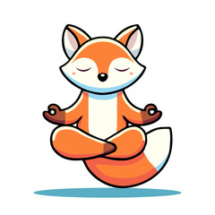  Illustration eines Fuchses, der in einer entspannten Meditation im Schneidersitz sitzt. Mit geschlossenen Augen und einem friedlichen Ausdruck auf seinem Gesicht 
