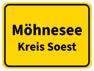 Illustration eines Stadteingangsschildes von Möhnesee, einer Gemeinde des Kreises Soest