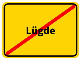 Illustration eines Stadtausgangsschildes von Lüdge, einer Gemeinde des Kreises Lippe