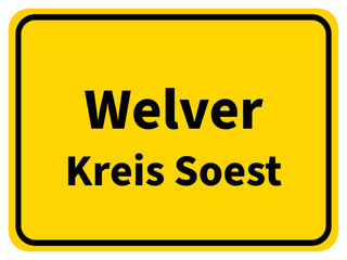 Illustration eines Stadteingangsschildes von Welver, einer Gemeinde des Kreises Soest