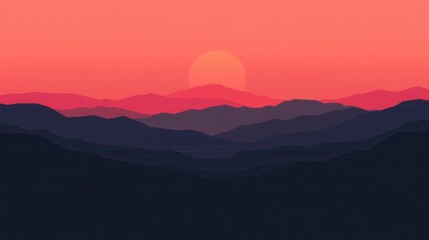 Obraz premium Serene Sunset Over Majestic Mountain Ranges: A Vibrant Landscape Panorama at Dusk