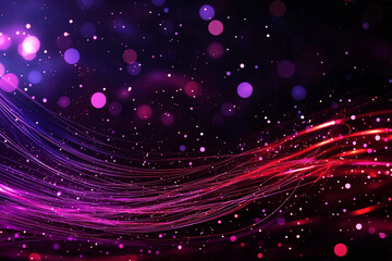 Fototapeta premium glowing red and purple particle background with vibrant dots and flowing lines creates mesmerizing visual effect. Perfect for digital art and design projects