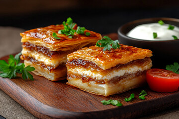 manakira is an ancient greek dish made of dough, cheese, and milk that was cut into squares before cooking