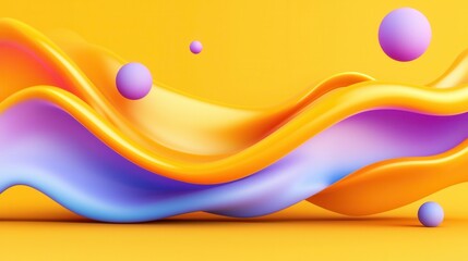 A captivating 3D render showcasing a dynamic and fluid composition of colorful liquid like forms and suspended spheres creating a mesmerizing and visually striking abstract scene