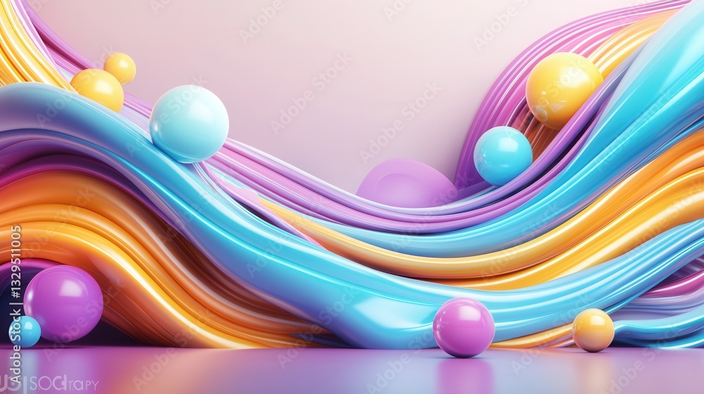 Poster a dynamic and visually striking image featuring a swirling three dimensional arrangement of colorful