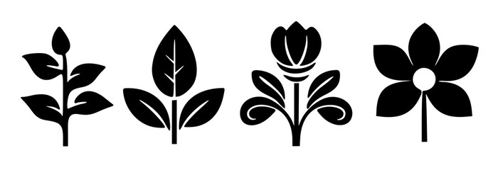 Graphic flower and leaves icon design isolated on transparent background.