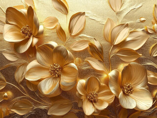 a golden floral pattern with embossed flower petals.