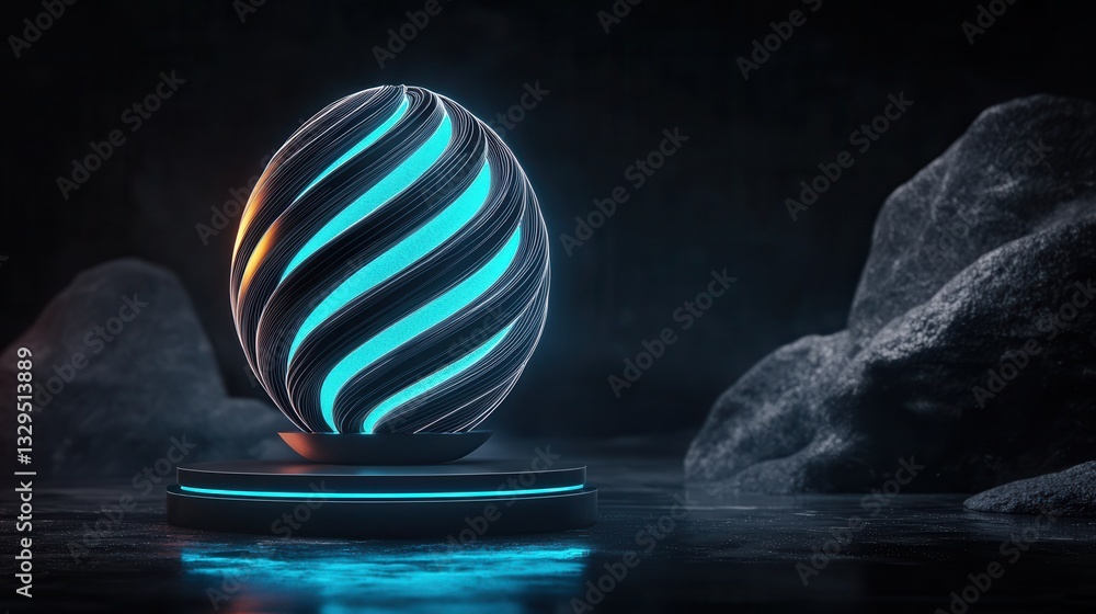 Poster a mesmerizing and futuristic 3d technology grid sphere with captivating blue glowing points evoking 