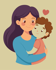 Tender Motherly Embrace: A Heartwarming Mother's Day Illustration hug joy mom kid son love care child