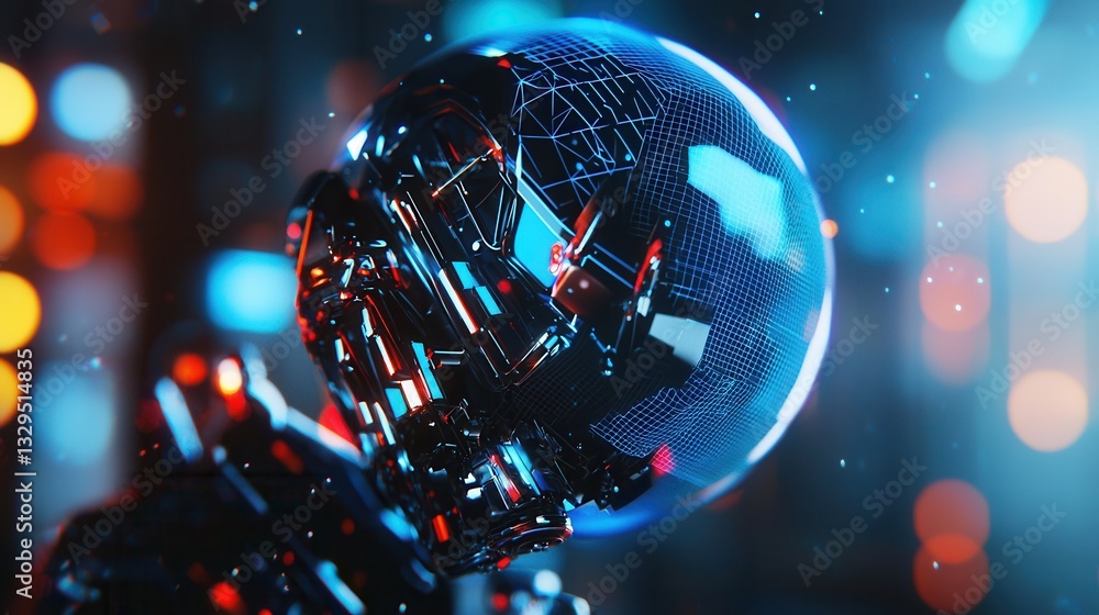 Poster a visually striking digital representation of a globe featuring an intricate wireframe design in a c