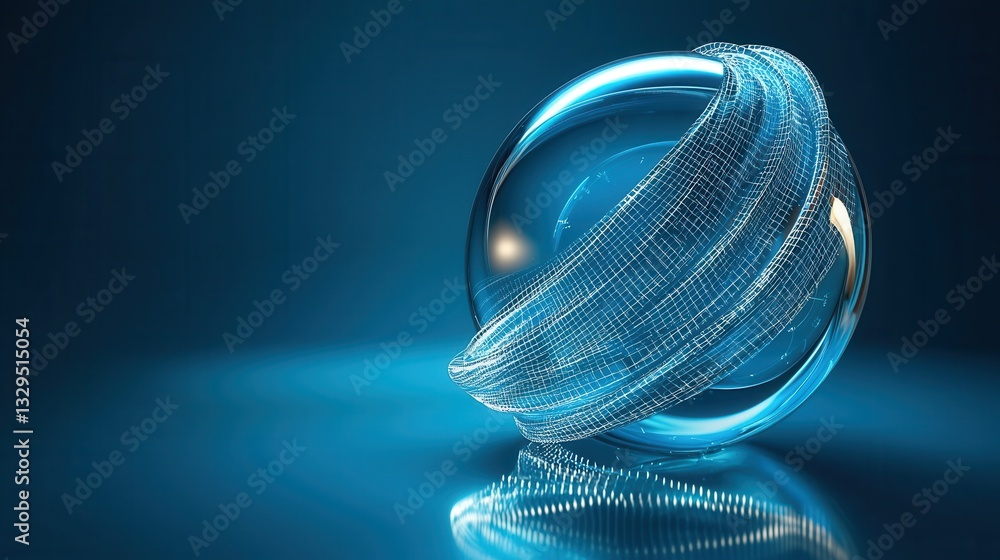 Poster a sleek and futuristic 3d rendered blue sphere with a captivating wireframe pattern evoking a sense 