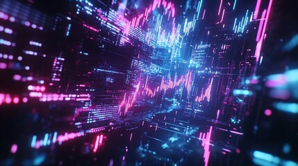 Fototapeta premium Abstract Neon Cyberpunk Digital Data Stream: Futuristic Technology Background