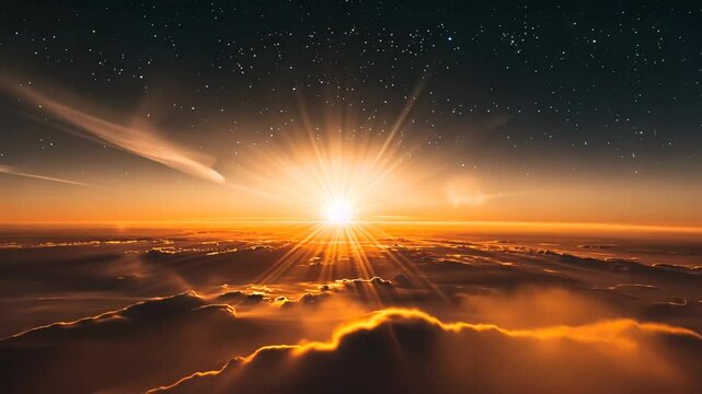 Goldene Sonnenstrahlen brechen durch dramatische Wolken