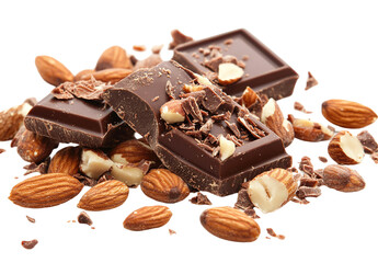 Round chocolate splash with chocolate drops , chocolate wave on air isolated on white background