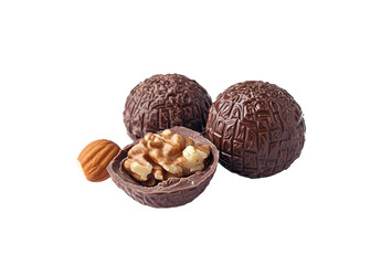 Round chocolate splash with chocolate drops , chocolate wave on air isolated on white background