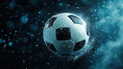 Naklejka premium Dynamic Soccer Ball in Aqua Splash: A Thrilling Visual