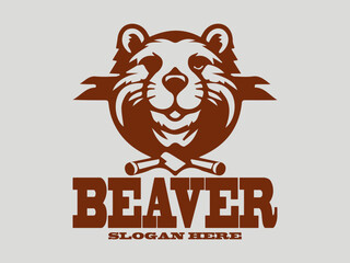 beaver brown rodent silhouette  against a light background. beaver illustration design. beaver close-up brown rodent head silhouette with detailed facial features. beaver full body brown rodent