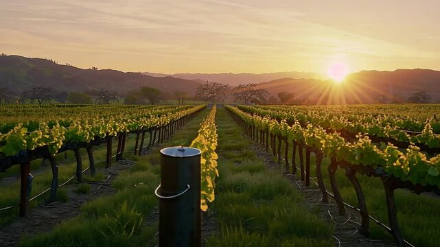 Weinreben wachsen unter strahlendem Himmel