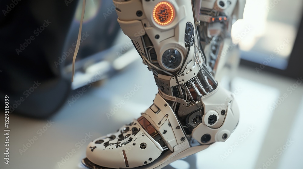Poster a cybernetic 3d prosthetic leg with integrated sensors, allowing users to control movement with neur