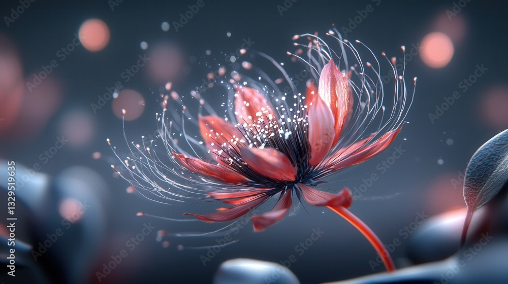 Poster a delicate otherworldly flower with wispy floating seeds creating a mesmerizing dreamlike compositio
