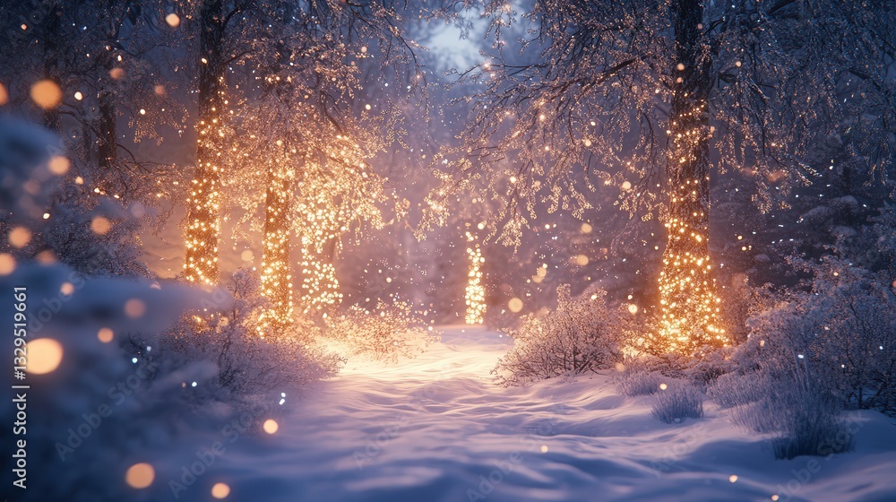 Aufkleber a winter scene with sparkling snow illuminated by soft light, as delicate snowflakes float through t
