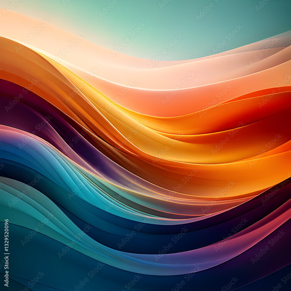Poster fluid ribbons of warm orange and cool blue hues create a dynamic and abstract composition with a sen