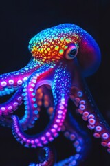 Obraz premium A vibrant colorful octopus with many tentacles on dark background