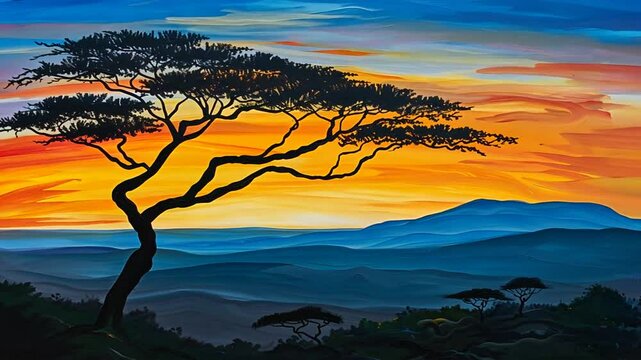 Einsamer Baum auf einer sonnigen H&uuml;gelkuppe