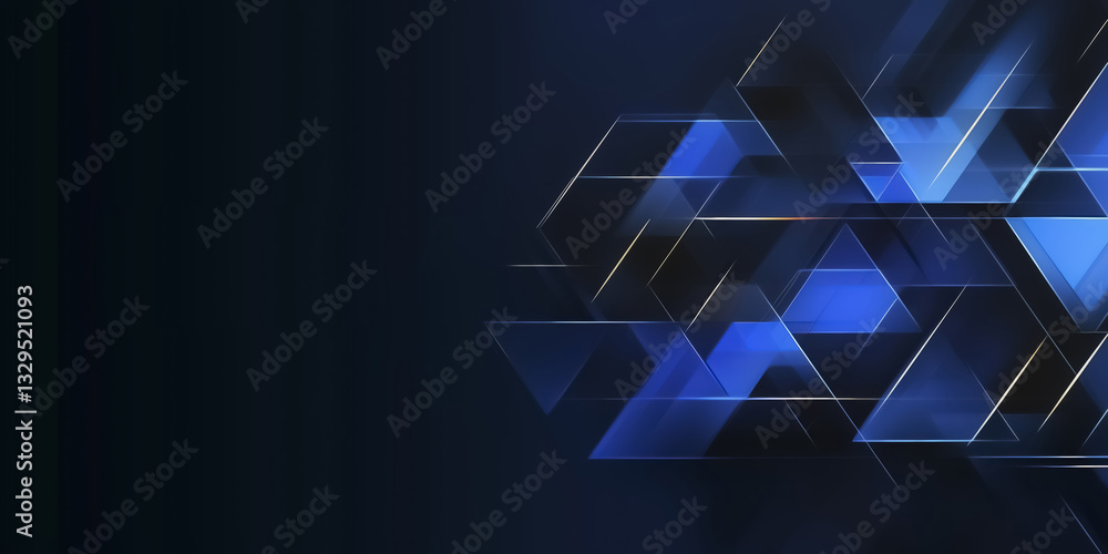 Poster abstract blue geometric background with overlapping hexagons and lines creating dynamic and modern d