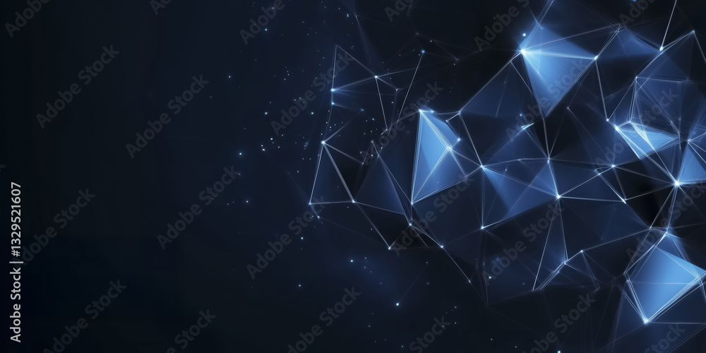 Poster captivating abstract blue geometric background with interconnected glowing lines and shapes, creatin