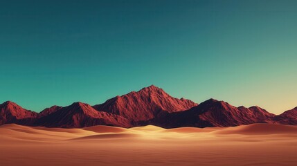 Naklejka premium Desert landscape with distant mountain range and dunes in foreground, green screen