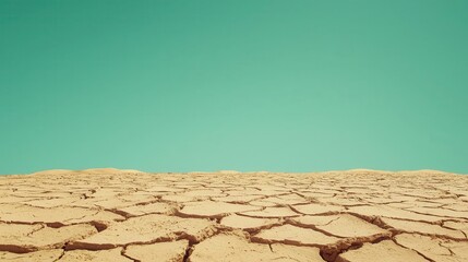 Obraz premium Desert scene with dry cracked earth and sand dunes in the distance, green screen backdrop