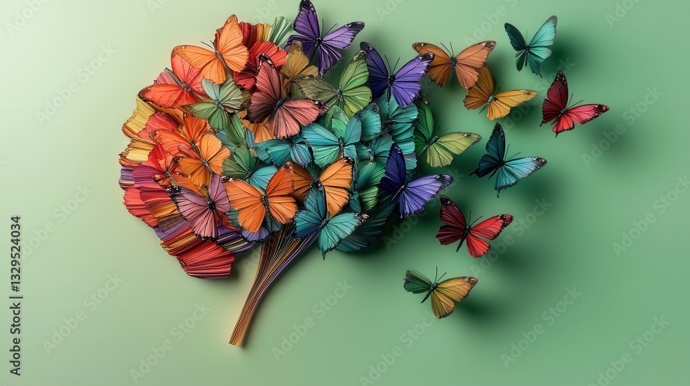 Poster a mesmerizing and surreal digital depicting a dynamic composition of vibrant colorful butterflies in