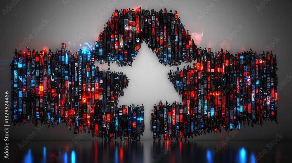 Poster a visually striking and abstract digital artwork depicting a futuristic cityscape composed of intric