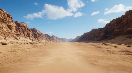 Naklejka premium Large desert canyon surrounded by sand dunes and cliffs, realistic scene, green screen