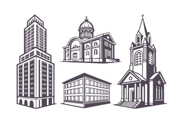 Modern Cityscape Silhouette Set Vector Clipart Collection