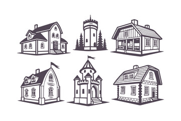 Modern Cityscape Silhouette Set Vector Clipart Collection