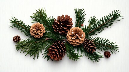 Winter Pine Cone and Fir Branch Arrangement: A Festive Flat Lay AI Generated