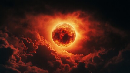 Fiery Planet Glowing Through a Dramatic Cloudscape, Celestial Event