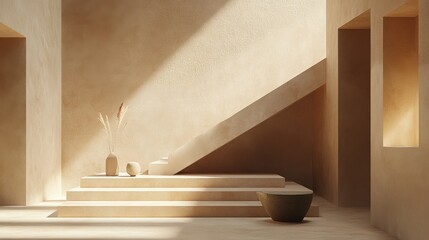 Sunlit Minimalist Interior Design Beige Tones Staircase Modern Home Decor