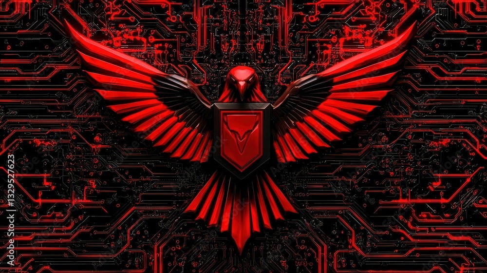 Aufkleber a captivating cyberpunk inspired digital artwork depicting a powerful red bird like creature with me