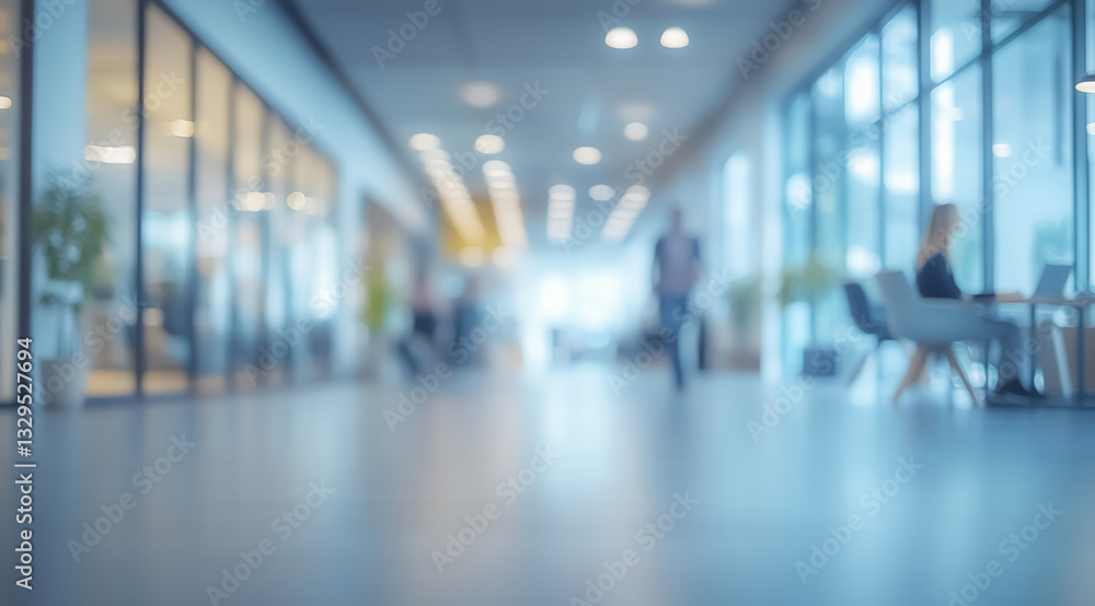 Aufkleber blurred view of modern office space with people working and walking, creating dynamic and profession