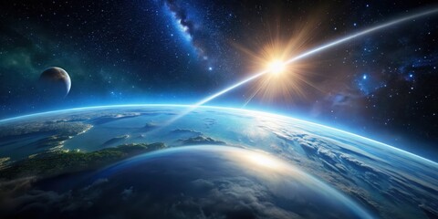 Fototapeta premium Celestial body streaks across the sky, planet earth, comet, planet earth