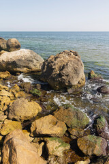 Seascape at a rocky beach. Black Sea in Crimea
