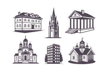 Building Skyline Silhouette Set Vector Clipart Isolated Illustration