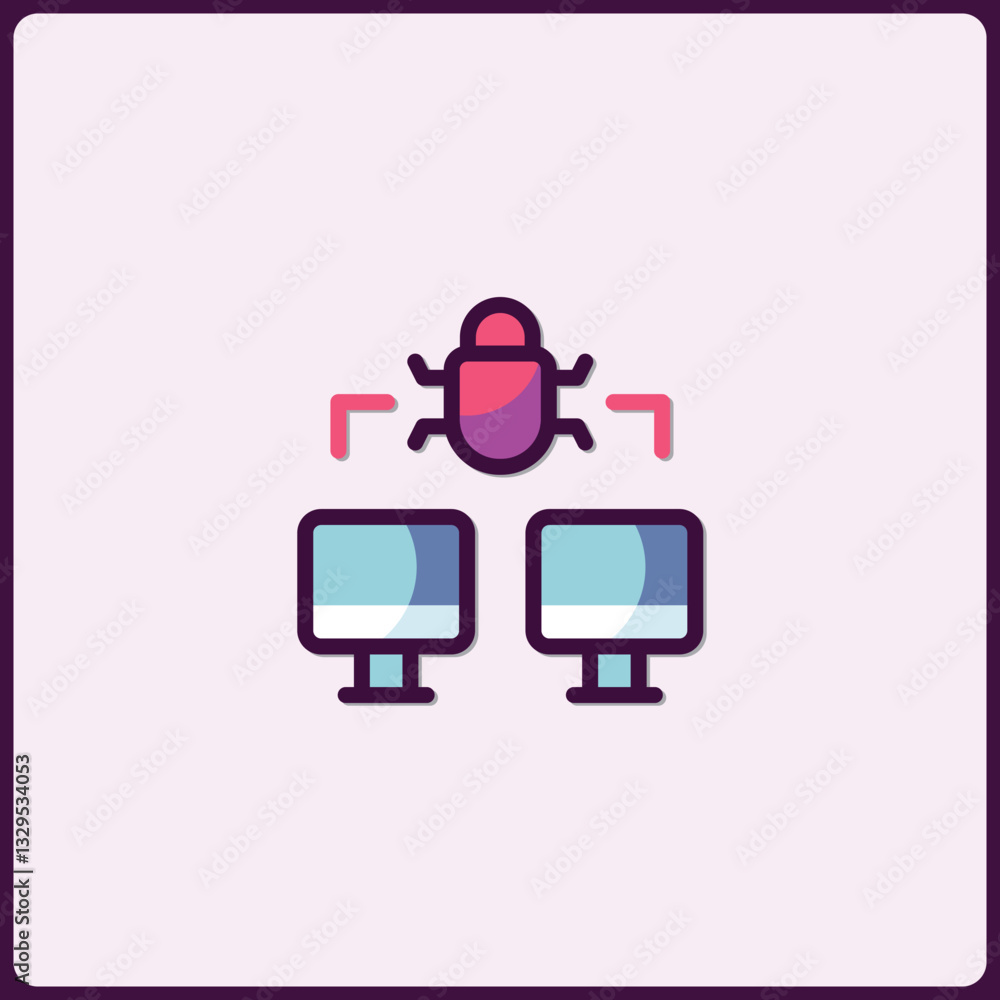 Poster network vulnerability icon: computers targeted by software bug attack