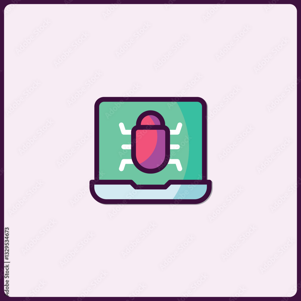 Poster depiction of a laptop displaying an insect signifying computer virus threat