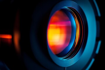 Vibrant close-up of abstract camera lens with multicolor reflections