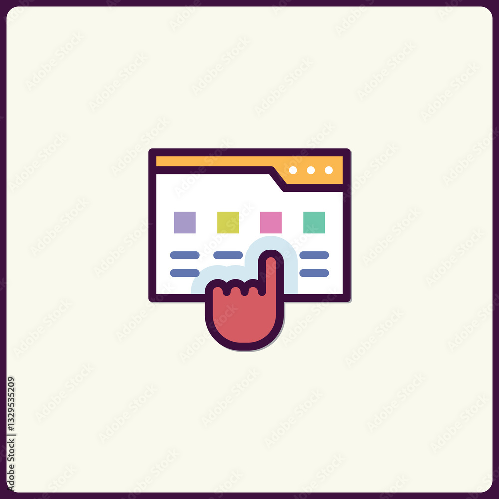 Poster colorful interface icon showcasing a hand gesture clicking on a screen element