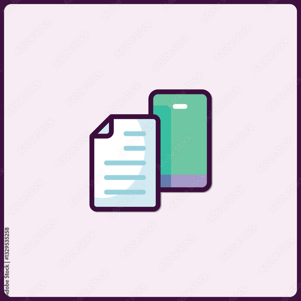 Poster minimalist icon of a document with text and a mobile phone, digital assets